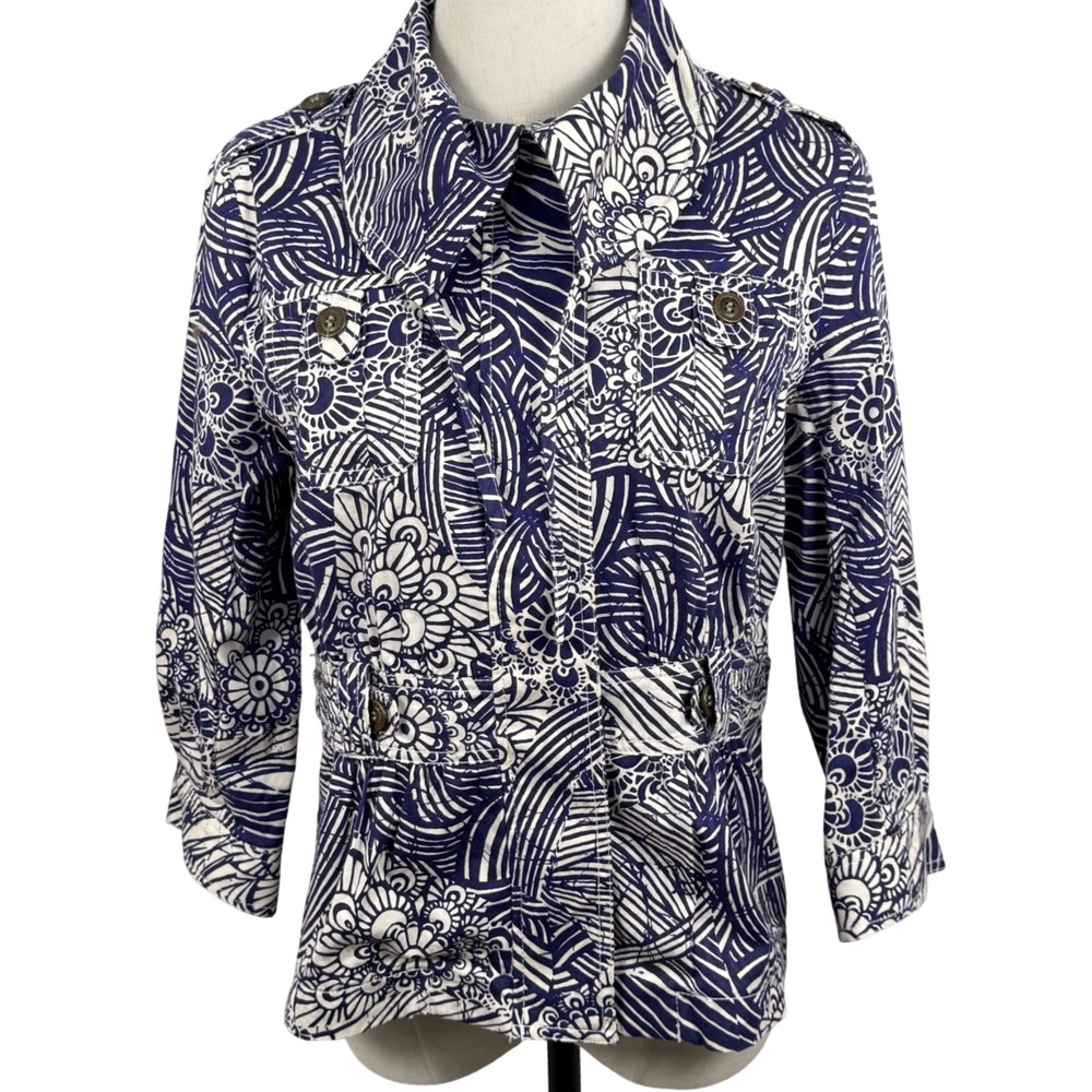 Coldwater Creek 4‎ Utility Jacket Floral Zip Snap Boho Coast Resort Art to Wear
